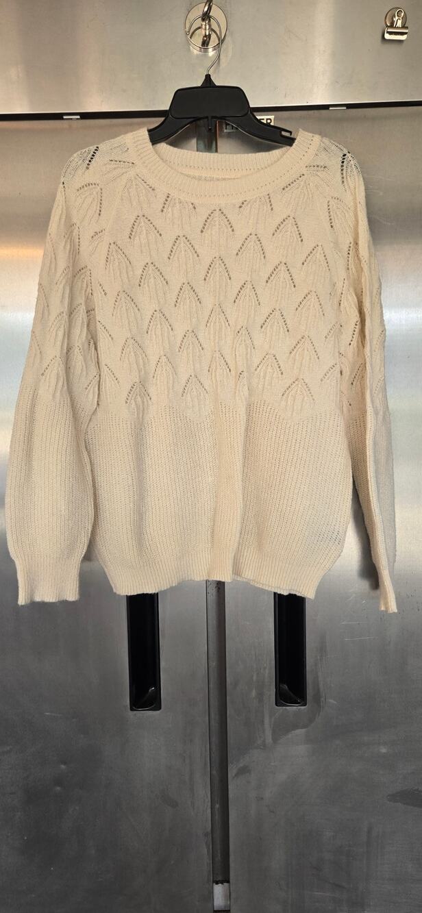 Emery Rose Cream Pointelle Knit Sweater Crew Neck Long Sleeve Size XL